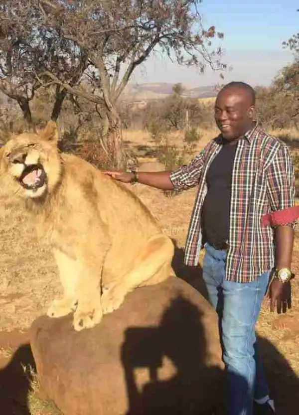 Nigerian Man Poses With Lion In South Africa (Photos)